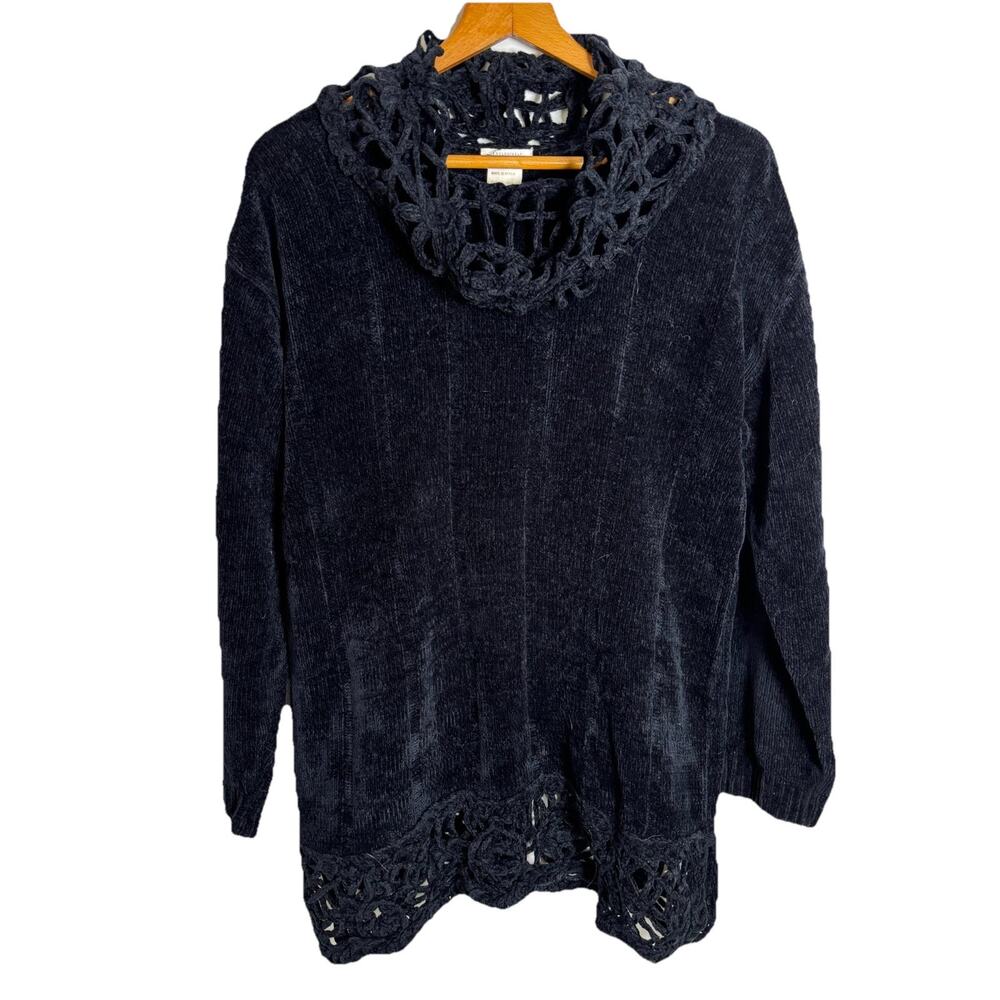 Exclusively Misook Black Knit Collar Knit Bottom Chenille Sweater Vintage OS